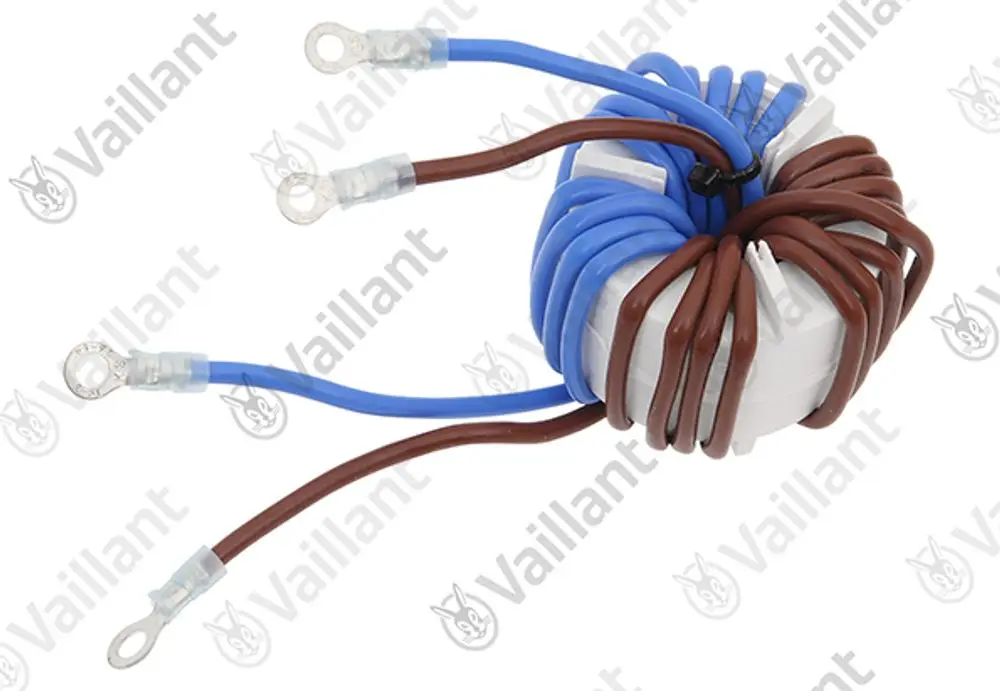 Vaillant Kabelbaum mit mehreren Drähten in Blau und Braun, verbunden an einer runden Basis. Anschlüsse sind als Ringösen ausgeführt.